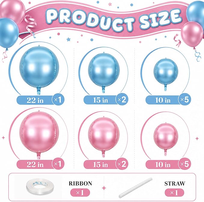 Pink Blue Round Foil Balloons - Image 2