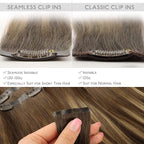 WENNALIFE Seamless Clip In Hair Extensions Human Hair, 24 Inch 160g 7pcs Balayage Chocolate Brown to Caramel Blonde Invisible Natural PU Weft Straight Extensiones De Cabello Hmano