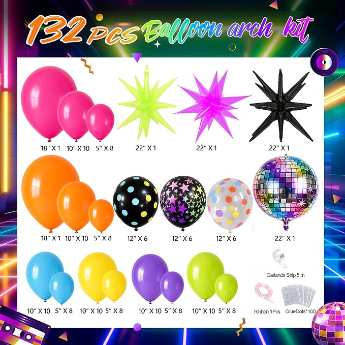 Neon Balloon Garland Arch Kit Neon Birthday Party Decorations | Hot Pink Orange - Image 3