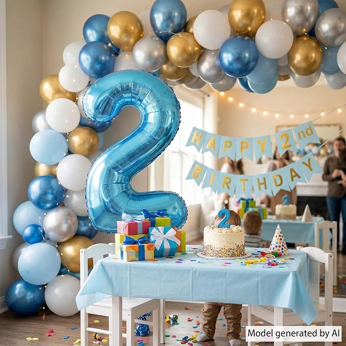 Light Blue Number 2 Balloon 40 Inch, Foil Numeral - Image 2