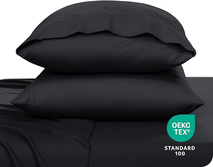 Bare Home Microfiber Pillow Cases - Queen Size Set of 2 - Cooling Pillowcases - Double Brushed - Easy Care - Envelope Closure (Queen Pillowcase Set of 2, Black)
