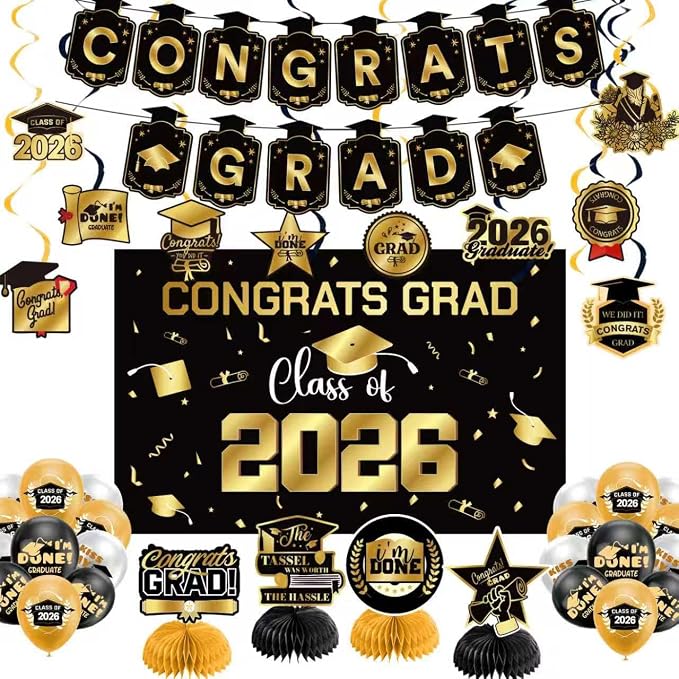 Graduation Decorations 2026 Gold Themed Set by Zerunyiw