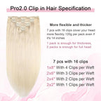 Pro2.0 Remy Clip in Extensions Real Human Hair Color #60 Platinum Blonde Remy Clip in Hair Extensions Real Human Hair 18inch 120g Thick 7pcs Seamless Double Weft for Women（#60-18inch）