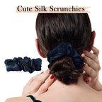 Silk Hair Scrunchie, 100% Mulberry Silk, Navy Blue, No Damage for Frizz Prevention, Sleep Scrunchie for Women-1pcs