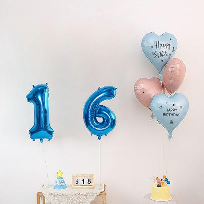 2 Set 20 Pcs Number Balloons 16 Inch Blue 0-9 Number Mylar Foil Balloons Blue - Image 7