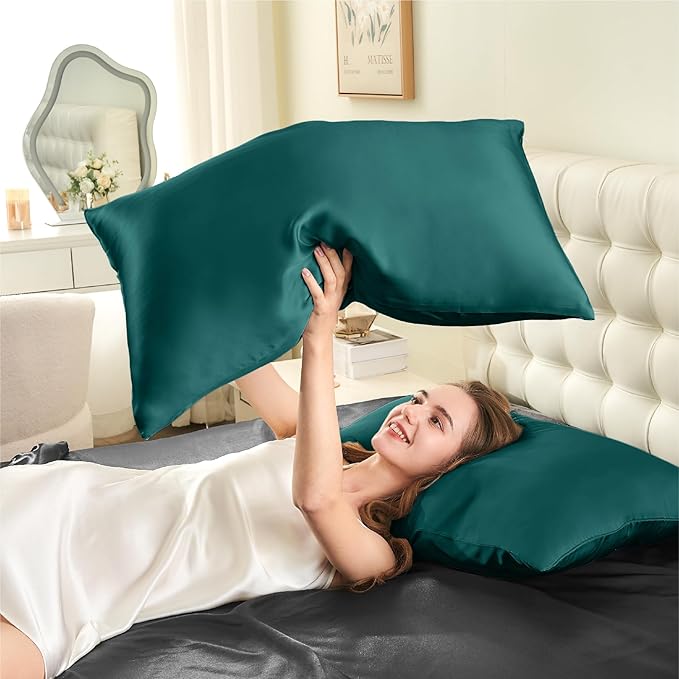 INFIIXSO Mulberry Silk Pillow Cases King Size Set of 2, Silk Pillowcase with Hidden Zipper 20"x36", Extraordinary Smooth and Soft Pillow Case for Hair and Skin(Teal, 2 Pack)