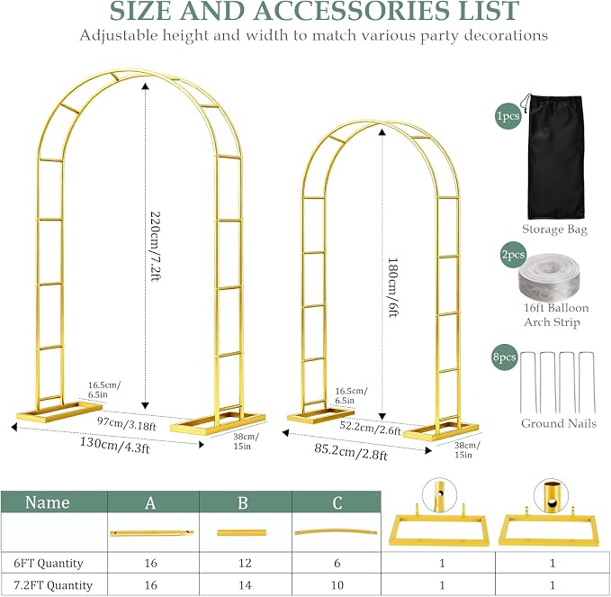 WellSign 7.2FT, 6FT Balloon Arch Backdrop Stand Set of 2 | 2PK Metal Pergola - Image 3