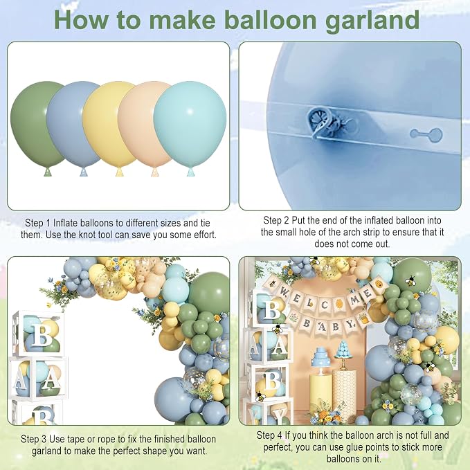 153 Pcs Blue Yellow Balloon Banner Bear Baby Shower Decorations Neutral | Dusty - Image 5