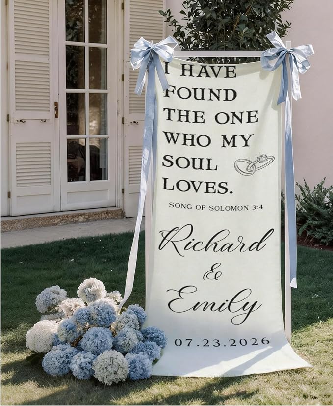 Custom Wedding Quote Cotton Linen Wall Tapestry, Personalized Couple Names - Image 2