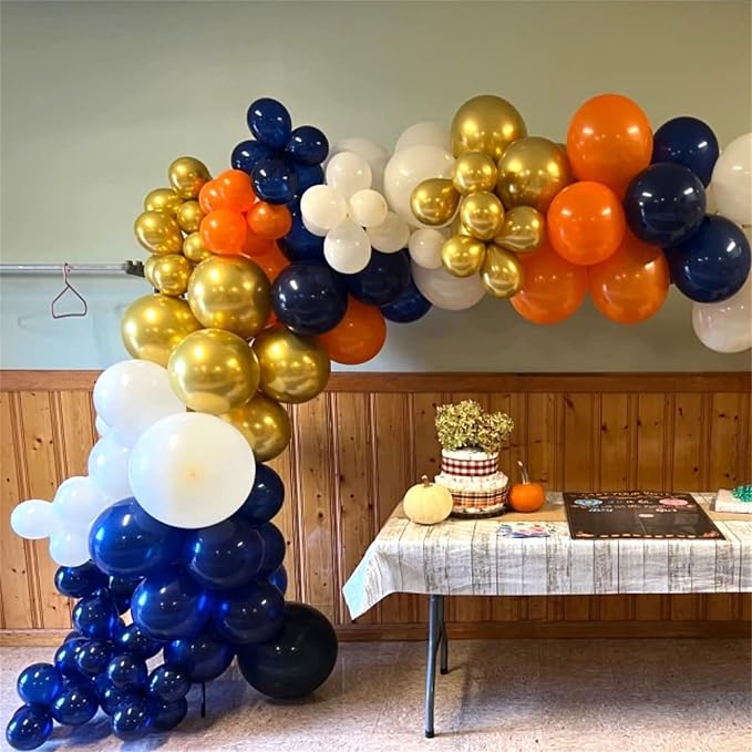 Isndare 35pc Navy Blue & Orange Balloons Set, Metallic Gold, Party Decorations - Image 3