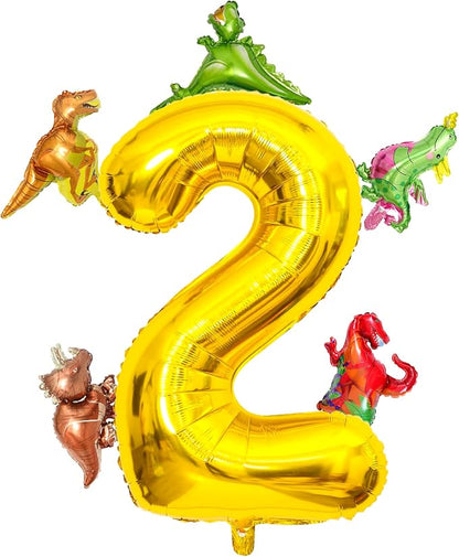 LilyZheng Dinosaur Number 2 Balloon, 40 Inch Large Gold Foil Number Balloon by LILYZHENG