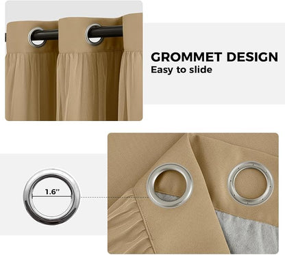 100% Blackout Curtains for Bedroom, Double Layer Khaki Curtains, Room Darkening - Image 7