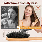 Boar Bristle Hair Brush Gift Set for Women & Men, 100% Natural Bristle & Nylon, Reduces Frizz & Static, Gentle Detangling for All Hair Types Thick Thin Curly Straight, Large Size