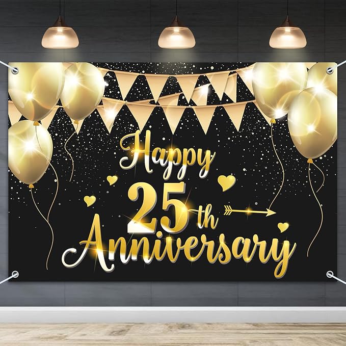 HAMIGAR 6x4ft Happy 25th Anniversary Banner Backdrop by HAMIGAR