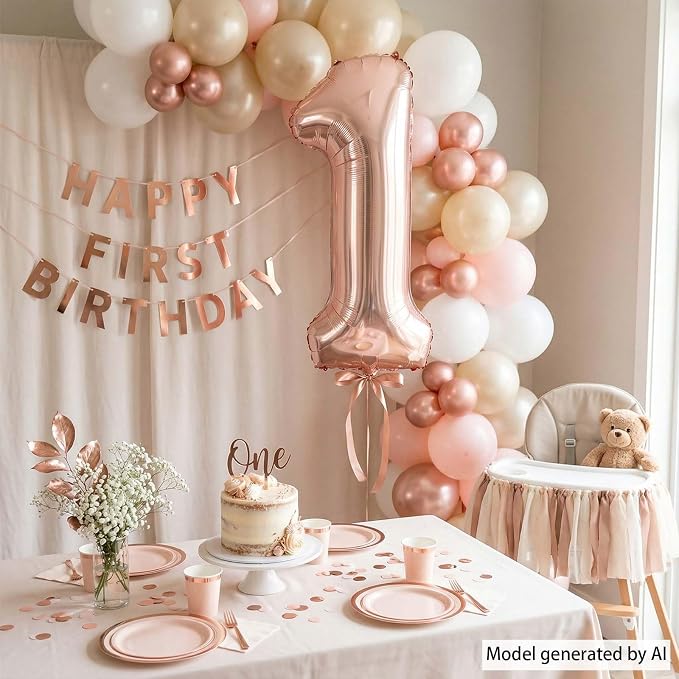 Rose Gold Number 1 Balloon 40 Inch, Elegant Blush Foil - Image 6