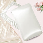 Manyshofu Satin Pillowcases for Hair Protection - 2Pcs White Pillow Cases, Elastic Band Standard & Queen Satin Pillowcases Luxury Silky Pillow Cases Travel Pillow Covers