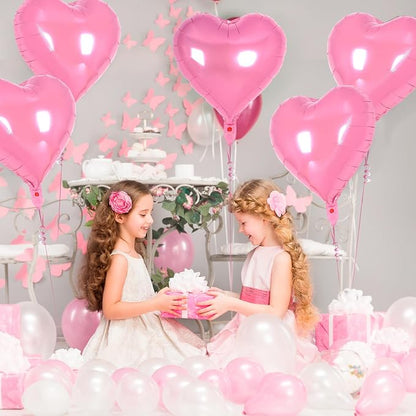 12 Pcs Pink Heart Balloons, 18 Inch Heart Foil Balloons Love Balloon Valentine - Image 3