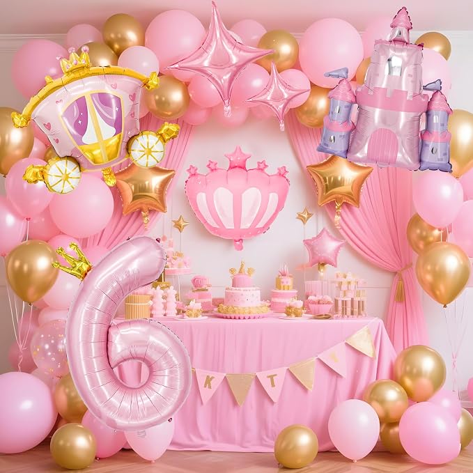 Minyu 6-Piece Princess Theme Party Decoration Set: Princess Carriage + Pink - Image 6