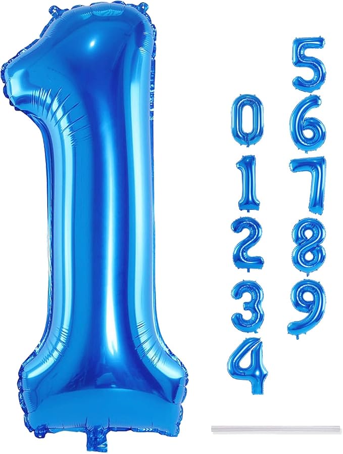 40'' Blue Number 1 Balloons, Giant Self Inflating Foil Number Balloons Set 0-9 - Image 9