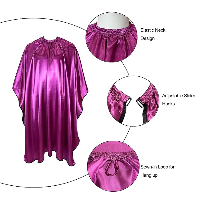Salon Styling Capes for Clients, Hair Dye Cutting Capes with Elastic Hooks, Waterproof Light Weight Satin Sheen Styling Cape Barber Gown for Stylist, 63”*56”(Purple)