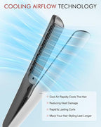 Betahouse Flat Iron Hair Straightener and Curler 2 in 1 with Cooling Air Vents and Add Essential Oil, 1 Inch Titanium Straightening Curling Iron Airflow Styler 3 Temp UP to 450℉ Dual Voltage