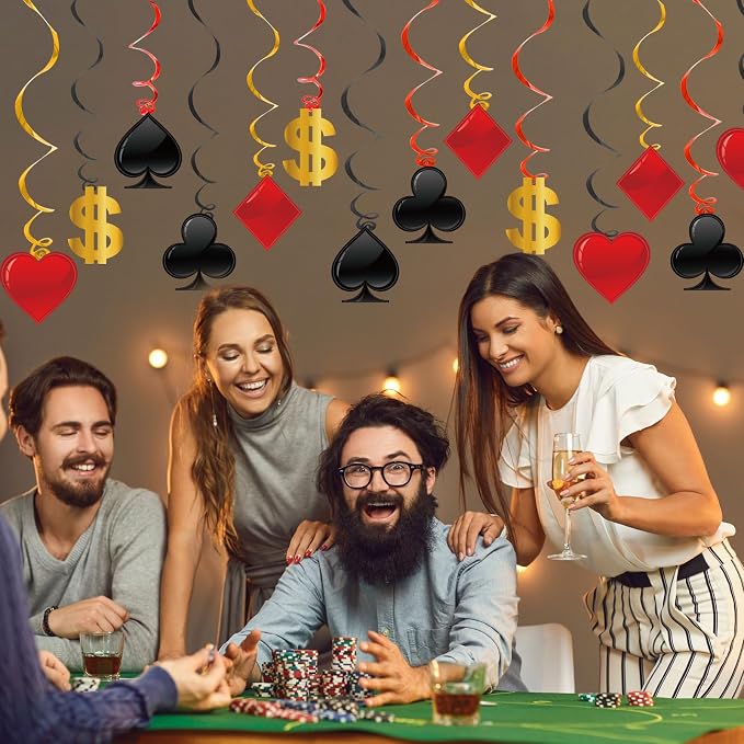 60 Pack Casino Theme Party Decorations Las Vegas Hanging Swirl Red Black Poker - Image 6
