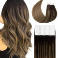 Lacer Balayage Tape in Hair Extensions Human Hair Natural Darkest Brown Fading to Chestnut Brown Double Sided Remy Human Hair Extensions Tape Ins 40pcs/60g 12 Inch