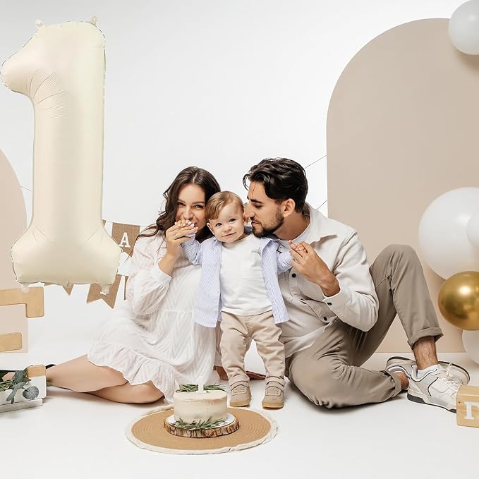 40 inch Cream White Number Balloon Giant Foil Helium Balloons Beige Number 1 - Image 3