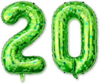 40 Inch Lime Green Pixel Number 20 Balloon, 20th Adult Gamer Party Decor | by Unknown