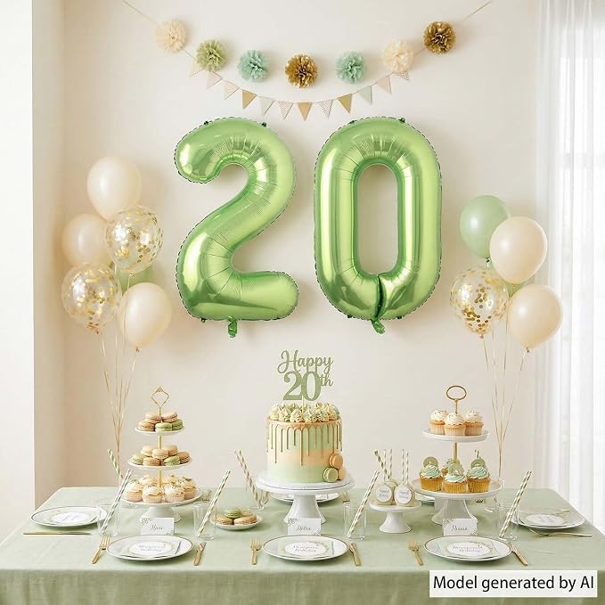 Light Green Number 20 Balloon 40 Inch, Metallic Milestone Party Supplies | - Image 6
