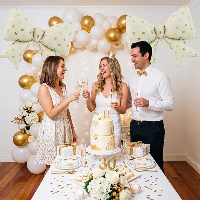 38 Inches Bow Balloon with Gold Heart Print - Image 4