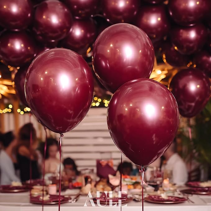 AULE 50Pcs Metallic 12 Inch Burgundy Maroon Latex Balloons | Maroon Shiny - Image 4
