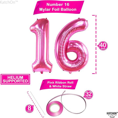 KatchOn Giant Pink 16 Balloon Numbers Foil 40 Inch 16 Birthday Decorations | - Image 4