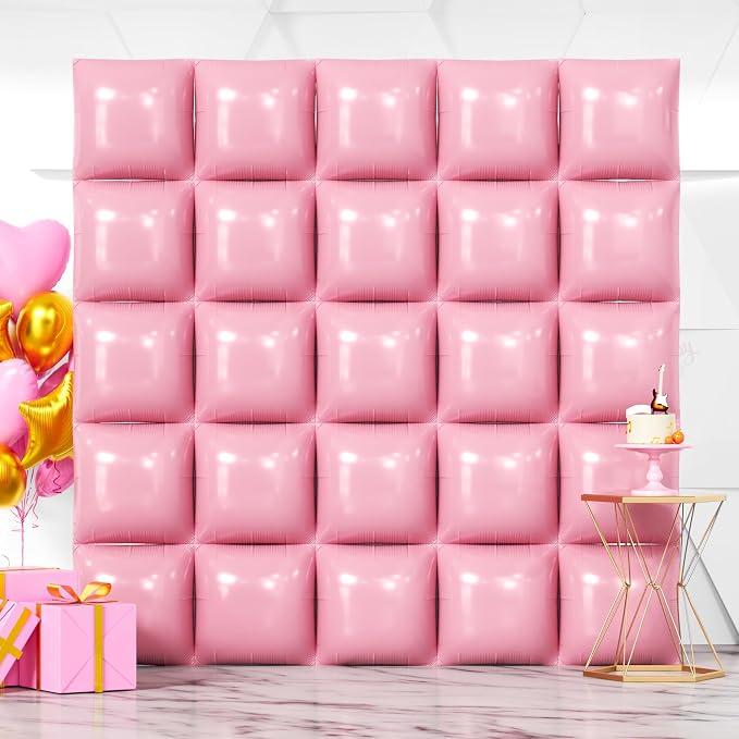 NISOCY 25PCS Pearl Light Pink Square Foil Balloons Wall Backdrop | Double Sided by NISOCY