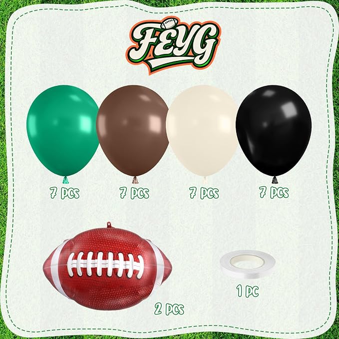 Football Balloons, 12 Inch Retro Dark Green and Brown Ivory White Balloons - Image 2