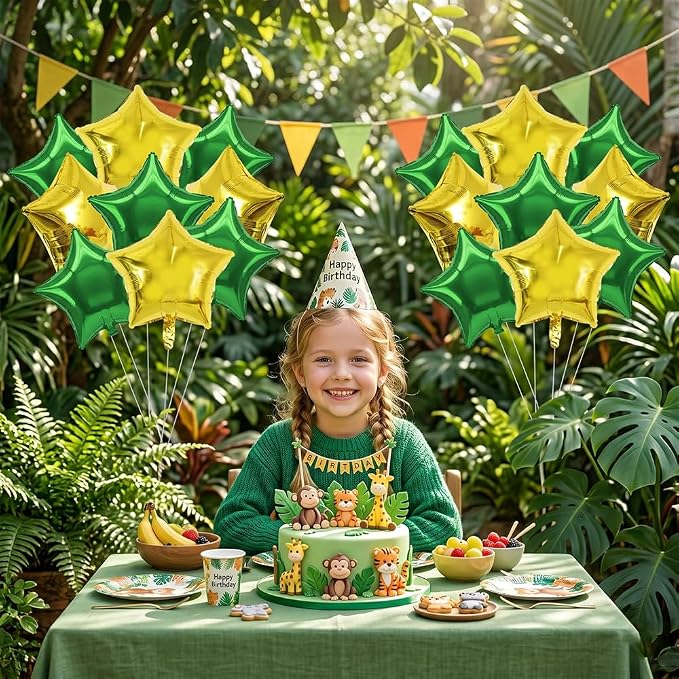 TONIFUL 15 Pack Green and Gold Star Foil Balloons | 18 Inch Mylar Star Balloons - Image 6