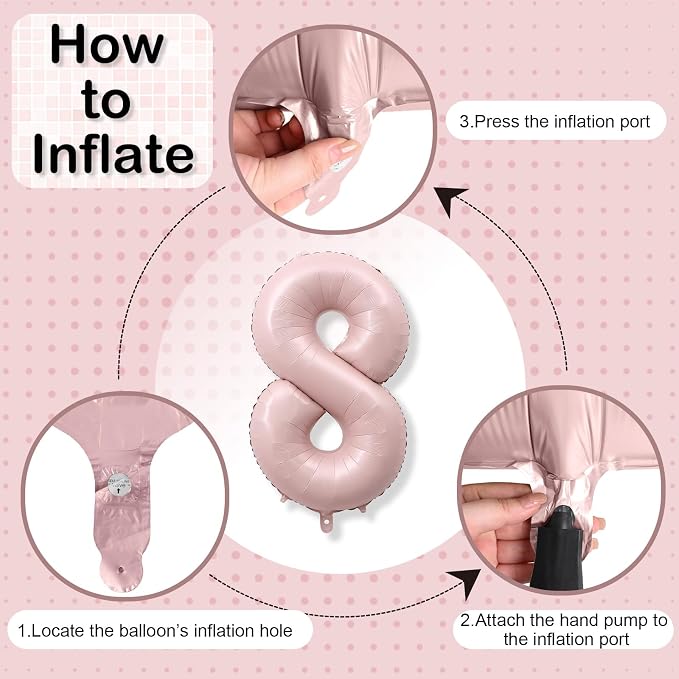 Foil 8 Balloon, Dusty Light Pink Big Number 8 Balloons - Image 8