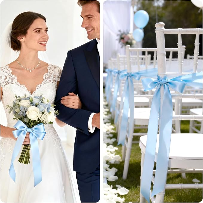 KINGLAKE Light Blue Satin Ribbon – 1-1/2 Inch x 2 Rolls Baby Blue Ribbon - Image 4