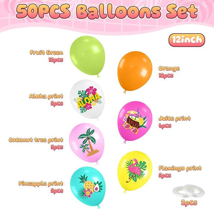 FunHot Tropical Balloons, 12 Inch Colorful Aloha Hawaiian Helium Latex Balloons - Image 2