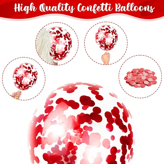 Red White Balloons Set, 35 Pack 12 Inch Red White Confetti Latex Party Helium - Image 3
