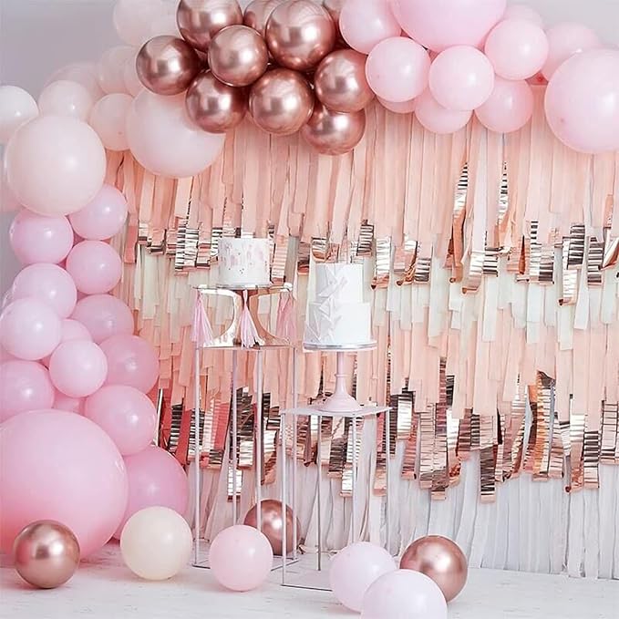 PartyWoo Rose Gold Baby Metallic Pink Crepe Paper Streamers 6pcs 492 FT | - Image 4