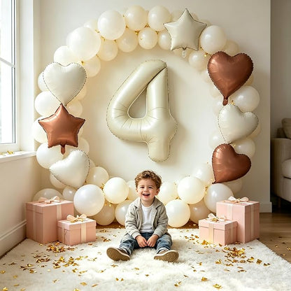 TONIFUL 4th Birthday Balloons 40 Inch Cream white Large Number 4 Foil Balloon - Image 6