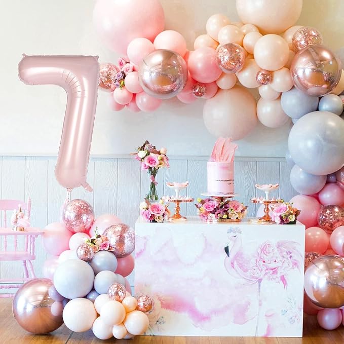 Light Pink Number 17 Balloon, 40 Inch Giant Mylar Number Balloons, Large Foil - Image 3
