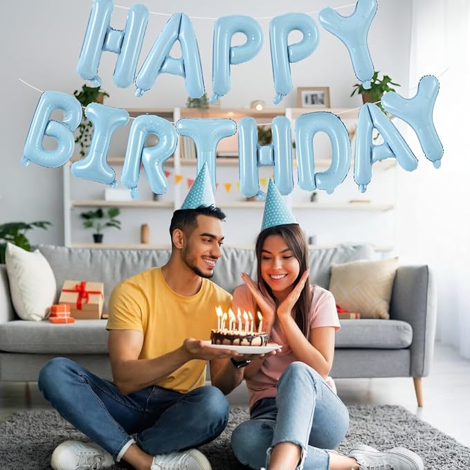 TONIFUL 16 Inch Pastel Blue Happy Birthday Balloons Banner Decor - Image 5