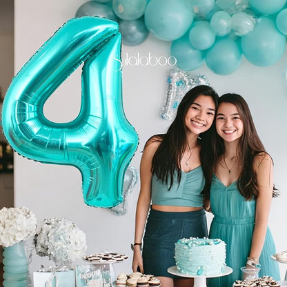 40 Inch Big Teal Blue Number 4 Foil 0-9 Mylar Helium Balloons | Large Digital - Image 4