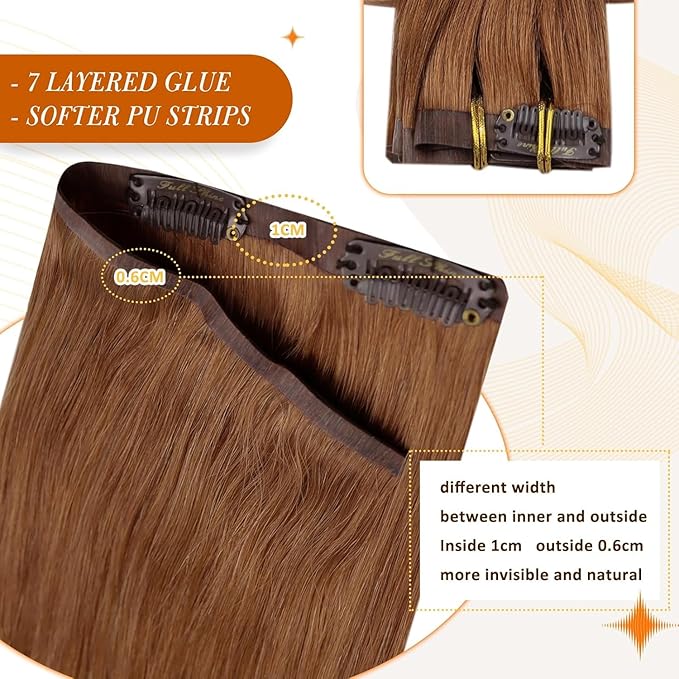 Full Shine Seamless Human Hair Clip in Extensions Copper Seamless Clip in Hair Extension Real Human Hair 24 Inch Straight Clip ins for Women Add Volume 8 PCS 120 G