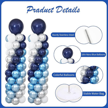 Navy Blue Silver and White Balloon Column Stand Kit Set of 2 - Image 5