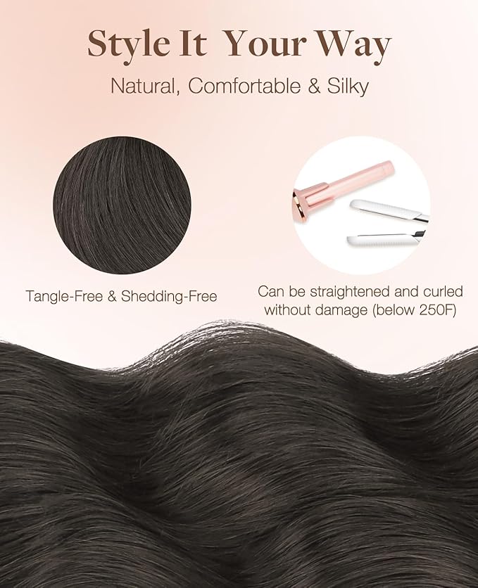 GOO GOO Invisi Edge Tape in Hair Extensions Human Hair, 1C Mocha Brown, 6pcs 16inch 15g, Virgin Remy Hair, Seamless Injected Tape, Natural Look