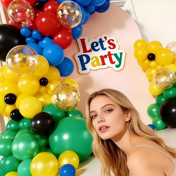 160Pcs Red Blue Yellow Green Black Balloon Garland Arch Kit | Latex Balloons - Image 3