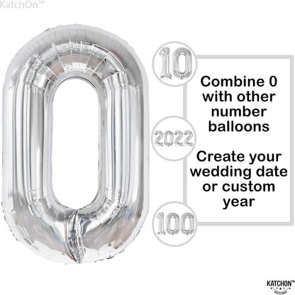 KatchOn Silver Number 0 Balloon 40 Inch | Mylar 0 Number Balloon - Image 5